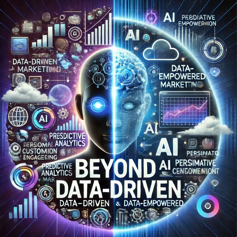 DALL·E 2025 01 20 00.04.49 A futuristic and visually striking digital illustration for a marketing blog thumbnail. The image represents the evolution from data driven to data em