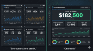 customer data platform dashboard showing unified revenue versus fragmented ad platform conversions
